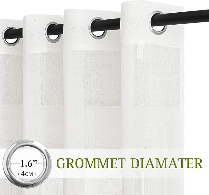 NICETOWN Thick Linen Sheer Ivory Curtains for Privacy Protection, Grommet Rustic Flax Semi Sheer Window Drapes with Light Penetration for Farmhouse/Living Room, W52 x L90, Set of 2
