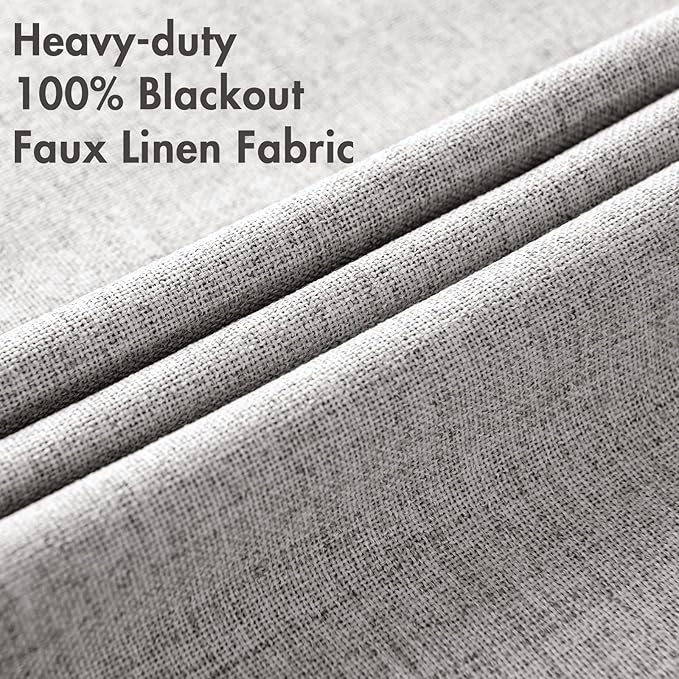 MIULEE Linen Texture Curtains for Bedroom Solid 100% Blackout Thermal Insulated Light Gray Curtains Grommet Room Darkening Drapes for Living Room Nursery 52x63 Inch (2 Panels)