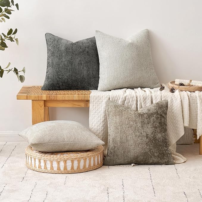 MIULEE Pack of 2 Couch Throw Pillow Covers 18x18 Inch Dark Gray Modern Boho Accent Decorative Pillow Covers Soft Polyester Farmhouse Cushion Covers for Home Decor Bed Sofa Living Room