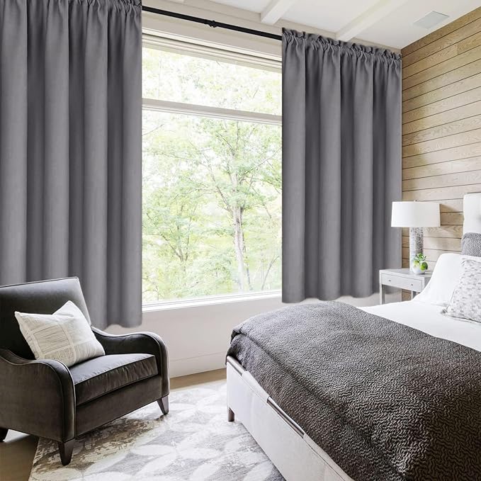 DWCN Blackout Curtains for Living Room Thermal Insulated, Energy Saving & Noise Reducing Bedroom Curtains, Grey, W 70x L 72 Inch, Set of 2 Rod Pocket Curtain Panels