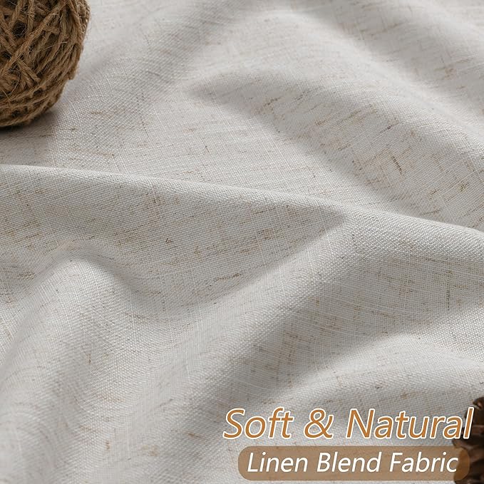 Guken 100% Black Out Light Beige Linen Curtains 90 Inch Long for Living Room Back Tab Rod Pocket Modern Farmhouse Thermal Insulated Drapes for Bedroom Black Out Window Curtain 2 Panels, 52x90