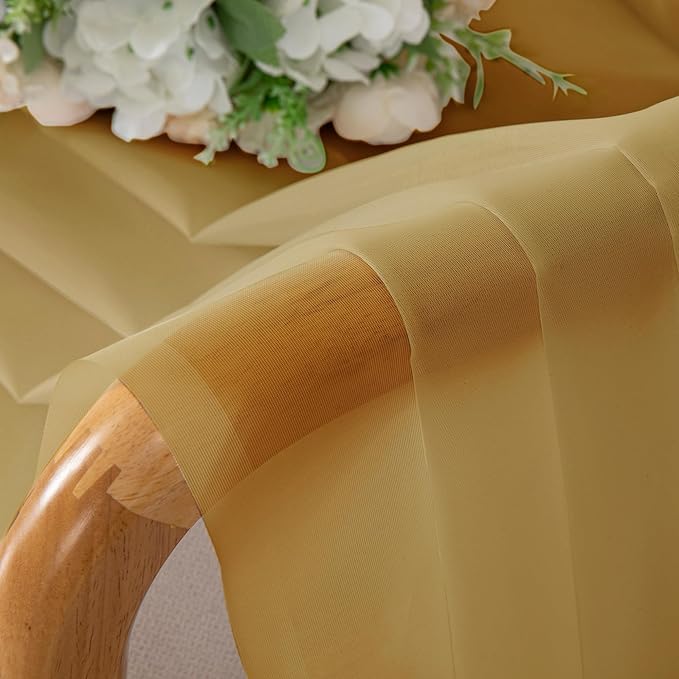 OVZME Gold Sheer Curtains 72 Inches Long 2 Panels - Soft Light Filtering Window Sheer Panels for Living Room/Bedroom, Top Dual Rod Pocket, 1 Pair, Each 42Wx72L Inches
