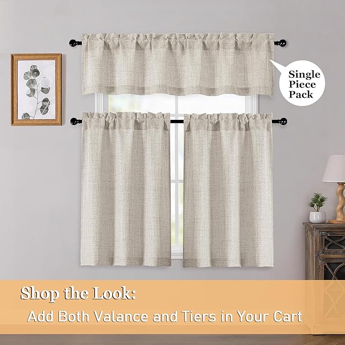 OWENIE Linen Valances for Windows 1 Pcs 18 Inch Length, Light Filtering Textured Short Small Valance Curtains for Bathroom Basement Living Room Bedroom, Half Window Curtains Over Sink, 52" Wx18 L