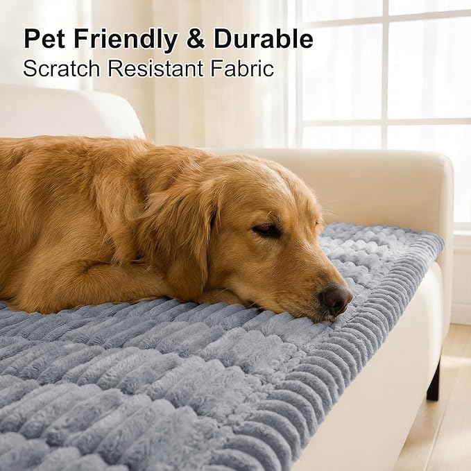 Smiry Couch Cover for Dogs Washable, Non Slip Fuzzy Pet Couch Covers for 3 Cushion Sofa Pet Friendly, Thick Soft Sofa Slipcovers Cushion Protector (Grey, 27.6" x 88")