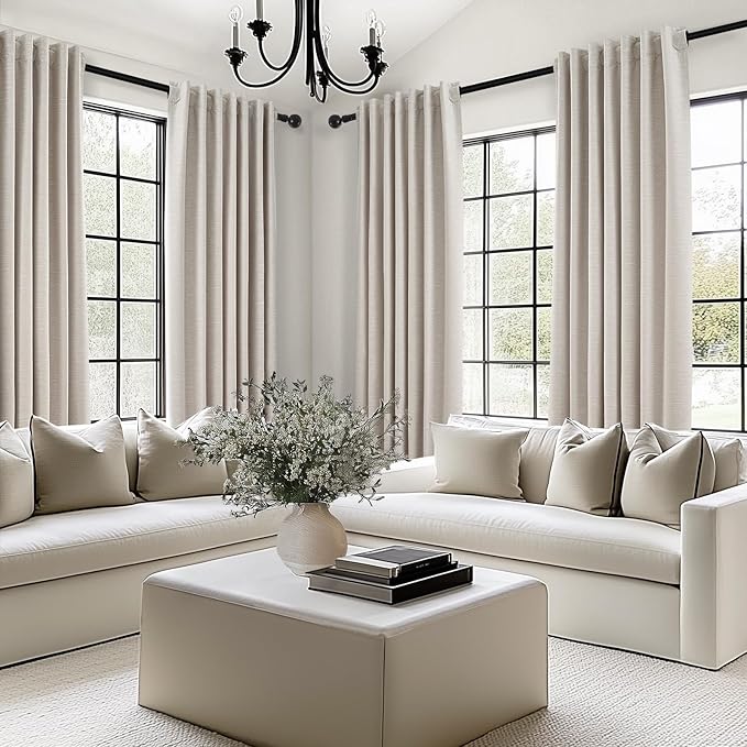 Oatmeal 105 Inch Long Curtains for Living Room Custom,Sun Blocking Elegant Internet Farmhouse Curtains Burg for Bedroom Aesthetic Thermal Blackout Drapes Fabric Thick 2panels Back Tab Hooks Pleated
