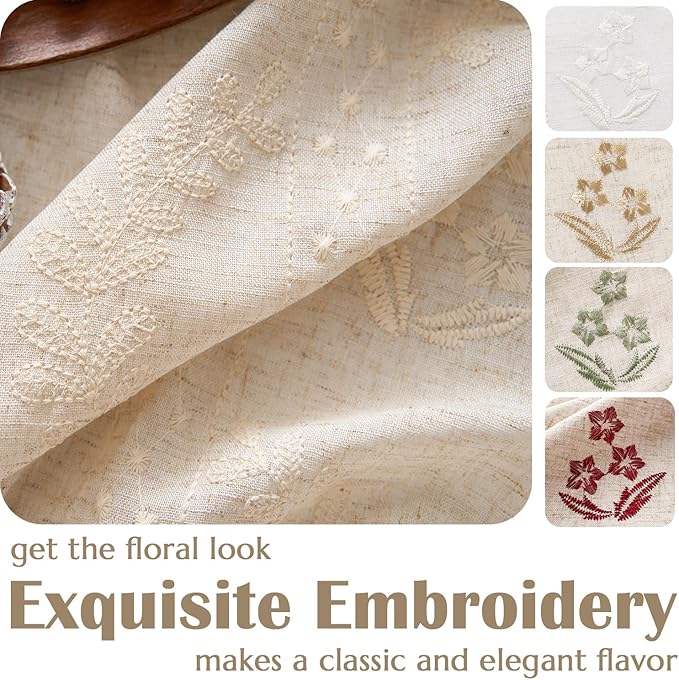 jinchan Belrose Linen Curtains for Bedroom Floral Curtains 108 Inch Length Linen Blend Ivory Embroidered Drapes Farmhouse Flower Patterned Drapes for Living Room Window Treatments Set 2 Panels