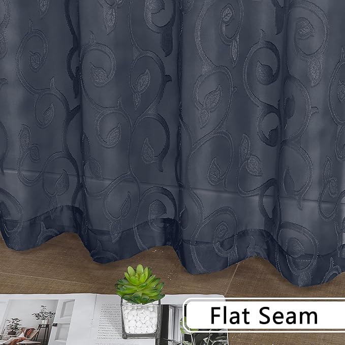 OWENIE Furman Sheer Curtains 63 inch Length for Bedroom Living Room 2 Panels Set, Light Filtering Solid Curtains & Drapes with Geometric Jacquard Clip, Soft Airy Rod Pocket Voile Curtain, 40Wx63L inch