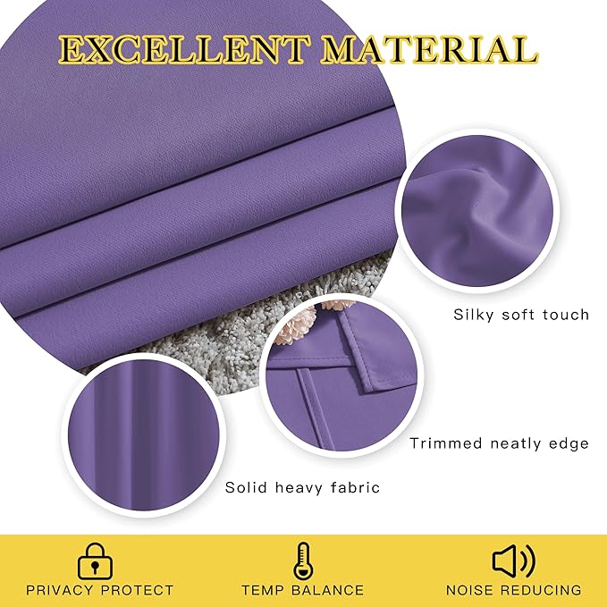 NICETOWN Blackout Lilac Purple Curtains 84 inches Long, Grommet Room Darkening Thermal Insulated Sound Dampening Window Treatments for Bedroom/Home Office, 2 Panels, W46 x L84