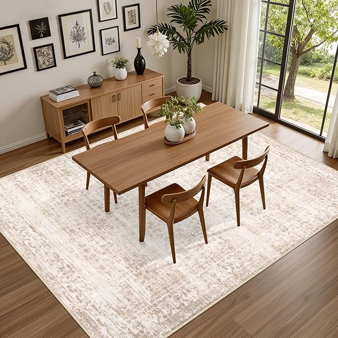6x9 Area Rugs Living Room Rug: Washable Vintage Boho Rug No Slip Stain Resistant Soft Carpet Indoor Floor Floral Large Carpets for Bedroom Dining Room Farmhouse Nursery Home Office Beige