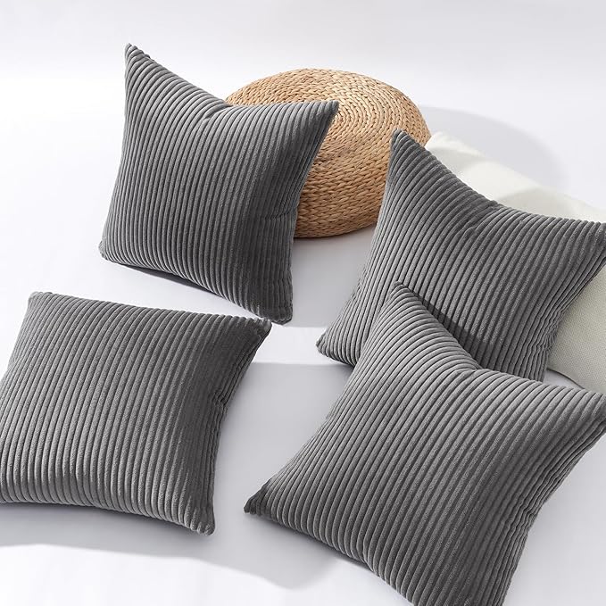 Topfinel Decorative Grey Throw Pillow Covers Cushion Cases, Set of 4 Soft Velvet Modern Double-Sided Designs, Mix and Match for Home Decor, Pillow Inserts Not Included (18x18 inch)