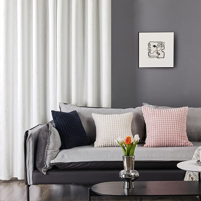 Deconovo Blackout Grommet Silver Pattern Printed Curtains, Pure White, 52W x 72L