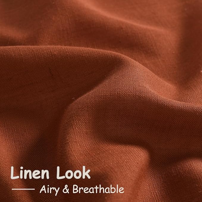 Nanspring Terracotta Curtains 80 Inches Length for Living Room Back Tab Rod Pocket Semi Sheer Linen Drapes Muted Neutral Boho Brick Burnt Orange Linen Textured Window Curtain for Dining Room 52X80