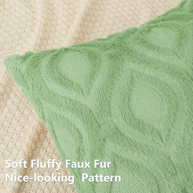 decorUhome Summer Throw Pillow Covers 22x22 Inch Set of 2, Soft Plush Faux Wool Light Sage Green Solid Couch Pillow Covers, Accent Euro Sham Farmhouse Square Pillow Cases for Sofa Bed Living Room