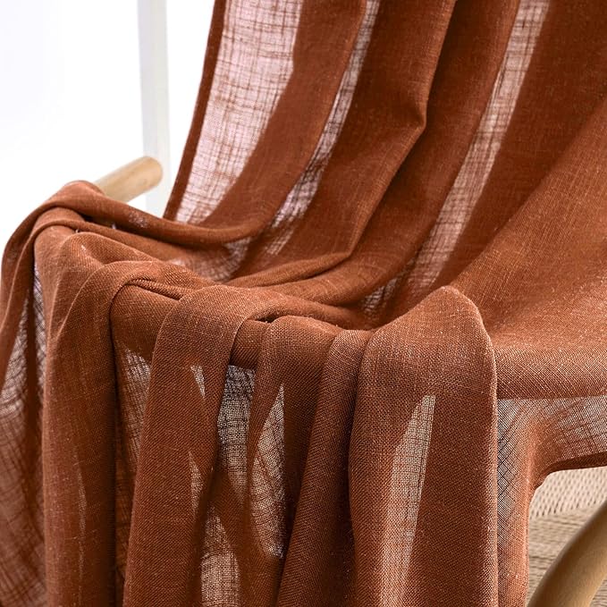 MIULEE Burnt Orange Linen Curtains 108 Inches Long for Living Room, Soft Thick Linen Textured Window Drapes Terracotta Rust Boho Fall Decor Semi Sheer Light Filtering Rod Pocket Back Tab, 2 Panels