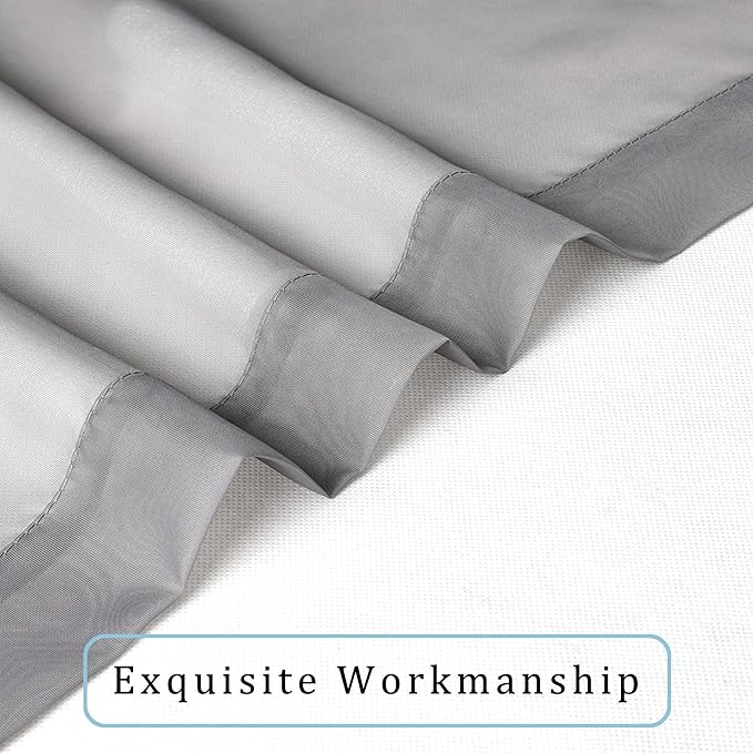 OWENIE Sheer Curtains 90 Inch Length, Elegant Grey Sheer Curtains for Bedroom, Window Voile Sheer Curtain Panels/Drapes/Treatment for Living Room, 2Pcs, Each 42" W x 90" L Inch
