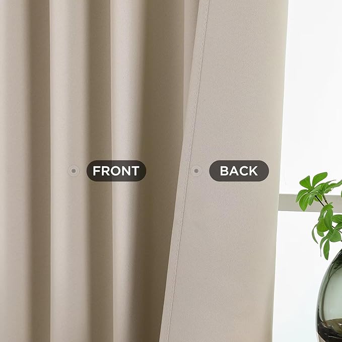 Joydeco Blackout Curtains 90 Inch Length 2 Panels Set, Thermal Insulated Long Curtains& Drapes 2 Burg, Room Darkening Grommet Drapes for Bedroom Living Room Window (Light Beige, W52 x L90 Inch)