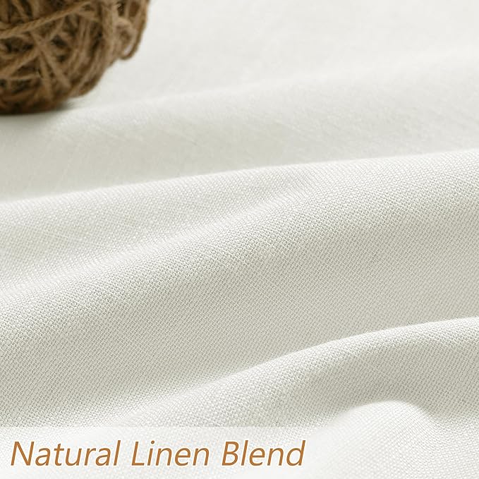 Guken 100% Blackout Linen Curtains 98 Inch Wide by 52 Inch 2 Panels Set for Living Room Bedroom Back Tab Thermal Insulated Black Out Linen Drapes Room Darkening Window Curtains, Ivory