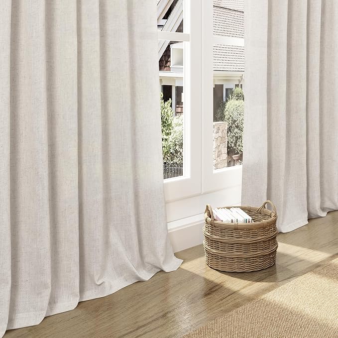 Nanspring Pearl White Linen Curtains 84 Inches Long for Living Room Light Filtering Semi Sheer Curtain Back Tab and Rod Pocket Coastal Decor Elegant Neutral Luxury Drapes for Bedroom 52x84, 2 Panels