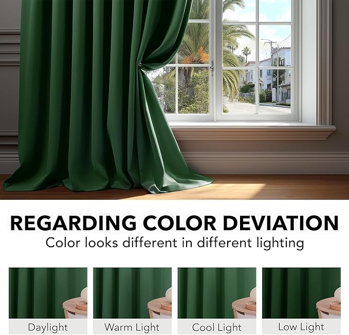 Deconovo Blackout Curtains, Thermal Insulated, W52 x L95 2 Panels, Back Tab, Machine Washable, Room-Darkening Drapes for Bedroom/Living Room Dark Forest