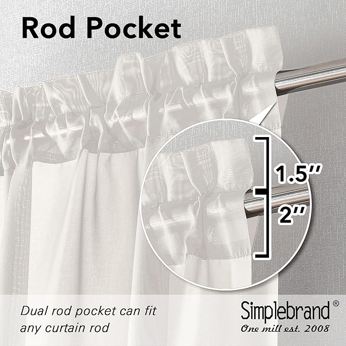 Simplebrand Ivory Sheer Kitchen Curtains (2 Panels, 42 x 36 Inch, Rod Pocket) - 100% Polyester Light Filtering Drapes for Bathroom, Living Room, Bedroom Decoration