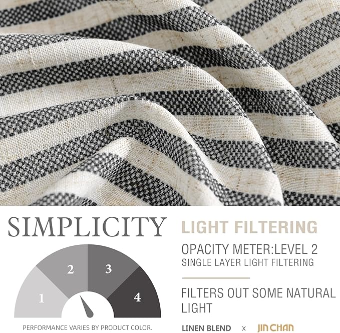 jinchan Linen Stripe Curtain Valance for Windows 16 Inch Light Filtering for Kitchen Living Room Bathroom Rustic Cottage Farmhouse Window Treatment Rod Pocket Design 1 Panel Black on Linen