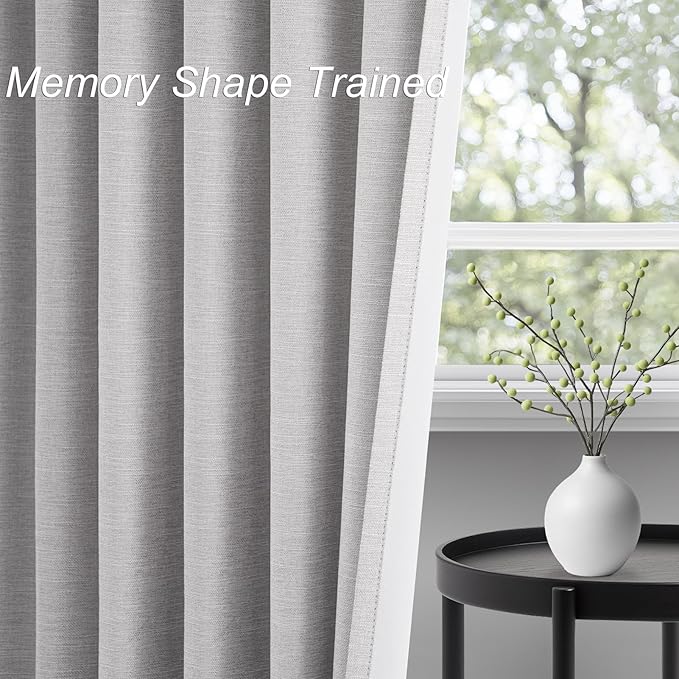 Linen Blackout Curtains 70 Inches Extra Wide 84 Inch Long for Living Room Grey Beige Room Darkening Back Tab Pleated Drapes for Bedroom Winter Thick Window Energy Efficient 70"W x 84"L 2 Panels