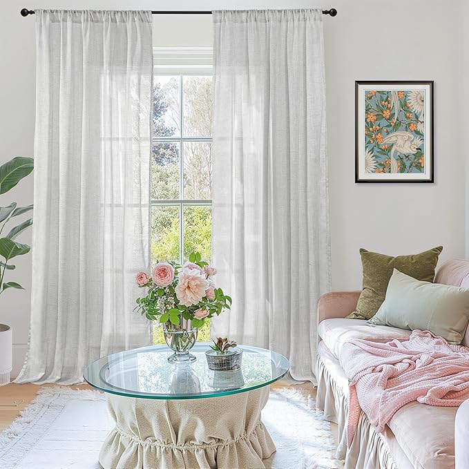 BGment Light Grey Linen Curtains for Living Room 84 Inch Length - Light Filtering Window Drapes Semi Sheer with Rod Pocket for Bedroom Dining Room Decor Lightweight, 2 Panels Set, 52 X 84 Inch