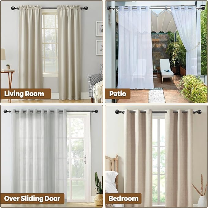 KAMANINA 2 Pack Curtain Rods for Windows 48 to 84 Inch, Black Heavy Duty Curtain Rod Adjustable, 7/8 Inch Single Decorative Drapery Rods 32 to 86 Inch(2.6-7.1Ft), Netted Texture Finials