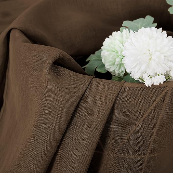 Tollpiz Short Sheer Curtain Living Room Linen Textured Curtains Sheer Light Filtering Voile Rod Pocket Curtain for Bedroom, 38 x 54 inches Long, Brown, Set of 2 Panels