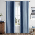MIULEE 100% Blackout Linen Curtains for Bedroom, Blue Solid Luxury Decor Thermal Insulation Room Darkening Drapes for Living Room Nursery Back Tab Rod Pocket 42 x 63 Inches, 2 Panels