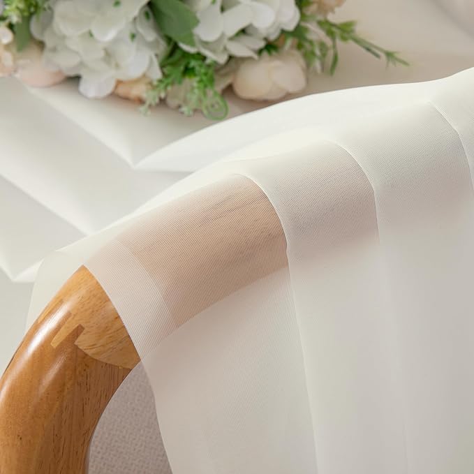 Lecloud Ivory Sheer Curtains 84 Inches Long 2 Panels, Solid Voile Light Filtering Airy Curtain Drapes for Living Room, Elegant Bedroom Semi Sheer Window Treatments, 40" W x 84" L