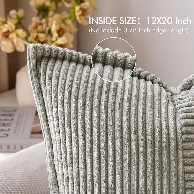 MIULEE Light Grey Corduroy Lumbar Pillow Covers 12x20 Inch 12x20 Inch with Splicing Set of 2 Soft Boho Pillow Covers Broadside Decorative Textured Pillowcases for Couch Bed Livingroom