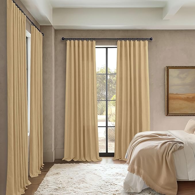Tan Linen Curtains 90 Inch Length for Living Room Dining 2 Panels Set Back Tab Pocket Light Filtering Sheer Taupe Brown Mocha Coffee Color Drape for Bedroom Home Office Burlap Vintage Decor 52x90 Long
