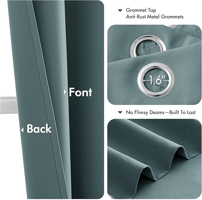 MIULEE Dusty Blue Blackout Curtains for Bedroom Living Room 63 Inches Long 2 Panels, Thermal Insulated Room Darkening Drapes Solid Grommet Noise Reduction Light Blocking Window Treatments 40x63 Inch