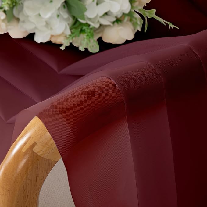 Simplebrand Burgundy Red Sheer Curtains 84 Inches Long, Light Filtering Rod Pocket Solid Color Window Sheer Curtain Panels, Elegant Curtains & Drapes for Living Room, Bedroom 2 Panels, 59" W x 84" L