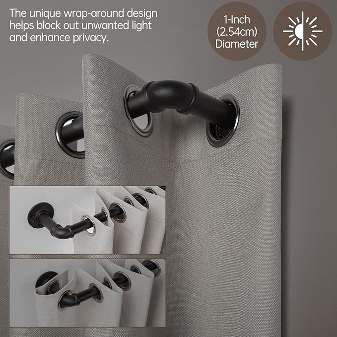 Zeerobee Curtain Rods for Windows 32 to 72, 1 Inch Industrial Wrap Around Black Curtain Rod, Indoor/Outdoor Room Divider Adjustable Drapery Pole, 32"-72"