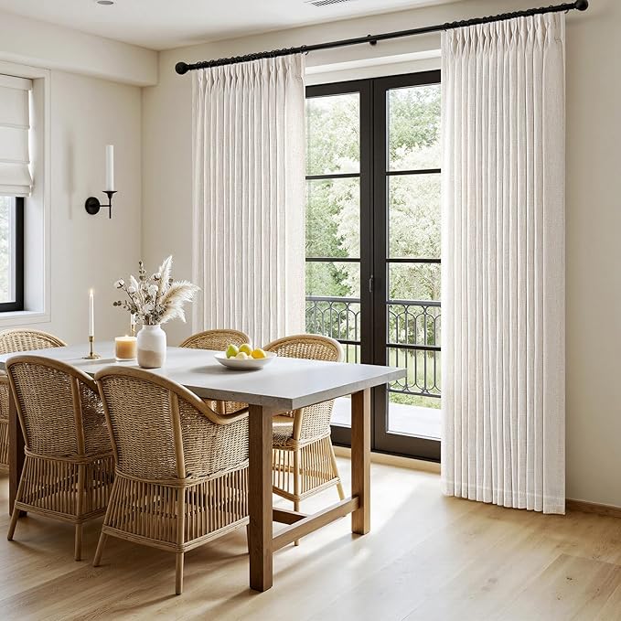 MIULEE Pinch Pleated Thick Linen Curtains 90 Inches Long 2 Panels for Living Room Bedroom, Memory Trained Pinch Pleat Drapes Back Tab Light Filtering Natural Ivory Cream Window Curtains with Hooks