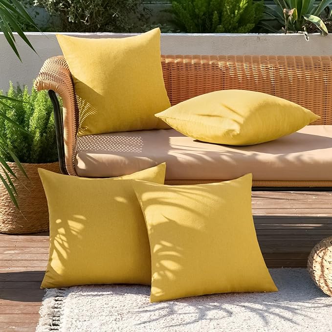 MIULEE Pack of 4 Decorative Outdoor Throw Pillow Covers Linen Waterproof Pillow Covers Farmhouse Cushion Cases for Patio Garden Tent Balcony Couch Sofa 18x18 inch Yellow