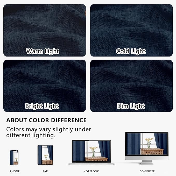 OVZME Navy Blue Valance for Windows, Light Filtering Faux Linen Textured Small Cafe Valances for Windows, Dual Rod Pocket Farmhouse Short Curtain for Bathroom Basement, 60Wx24L inch, 1 Piece