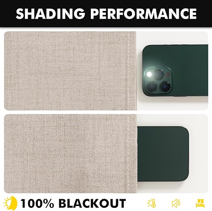 MIULEE 100% Blackout Linen Curtains for Bedroom, Beige Solid Luxury Decor Thermal Insulation Room Darkening Drapes for Living Room Nursery Back Tab Rod Pocket 42 x 108 Inches, 2 Panels