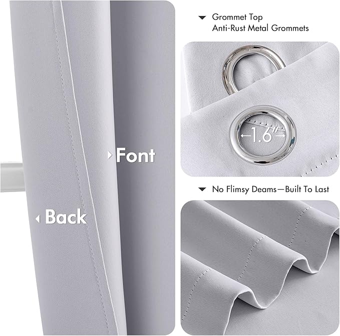MIULEE Blackout Curtains for Bedroom Living Room 96 Inches Long 2 Panels, Thermal Insulated Room Darkening Drapes Solid Grommet Noise Reduction Light Blocking Window Curtains 40x96 Inch Greyish White