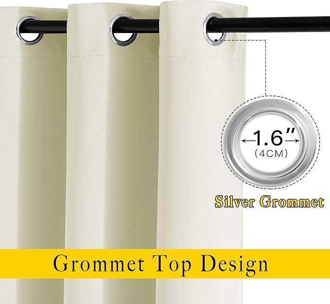 NICETOWN Half Window Curtains for Bedroom - Silver Grommet Modern Thermal Insulated Home Decor Window Coverings for Nursery/Flat, Beige, W52 x L54, Set of 2