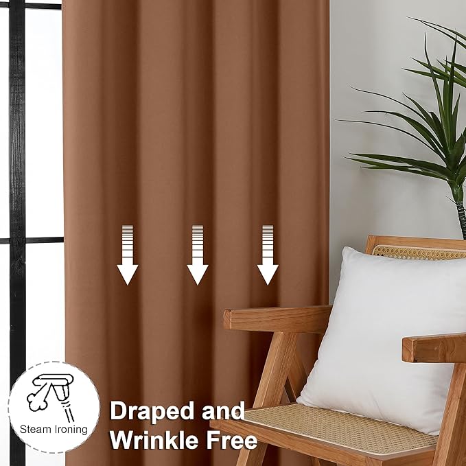 Simplebrand Ava Sun Baked Blackout Curtains for Bedroom 84 Inch Length 2 Panels Set, Solid Thermal Insulated Privacy Living Room Window Treatment Curtains Blackout Drapes, W50 x L84 Inch, Sun Baked