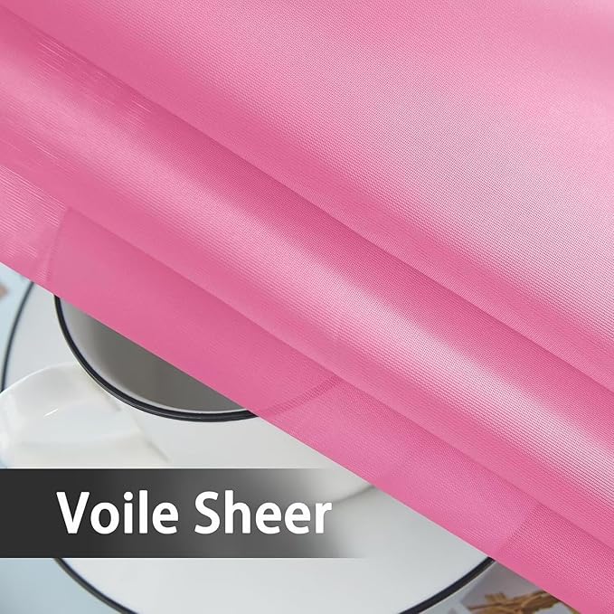 youleyar Solid Sheer Rod Pocket Curtain Voile Draperies 2 Panels White Beige Black Grey Ivory 70 Inch Width 72 Inch Long 1 Pair for Kitchen Bedroom Children Living Room Yard (Pink,70Wｘ72L)