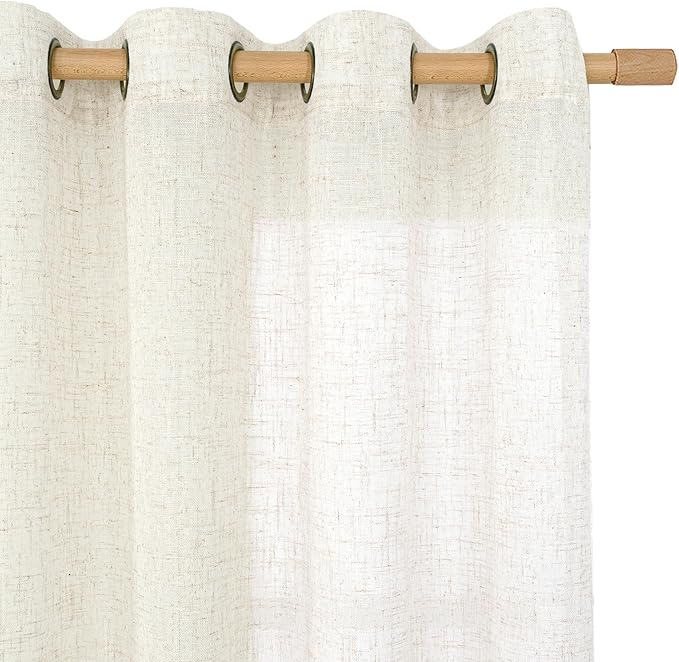 LAMIT Linen Semi Sheer Curtains 63 Inch Length 2 Panels, Light Filtering Neutral Window Bedroom Curtains Farmhouse Boho Bronze Grommet Drapes for Living Room/Dining Room, Cream, 34 x 63 Inch