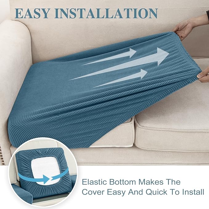 Couch Cushion Cover Seat Cushion Cover Stretch Armchair Cover Separate Sectional Sofa Slipcovers Furniture Protector(1 Piece for Seat or Sofa Backrest, Blue)