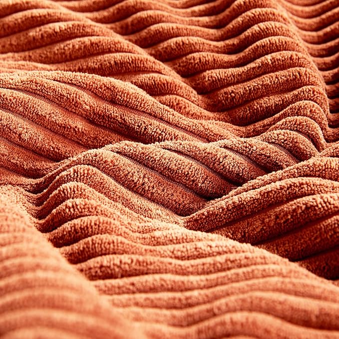 Fancy Homi Set of 2 Burnt Orange Decorative Throw Pillow Covers 22x22 Inch for Living Room Couch Bed, Boho Farmhouse Fall Home Decor, Soft Corss Corduroy Patchwork Textured Cushion Case 55x55 cm