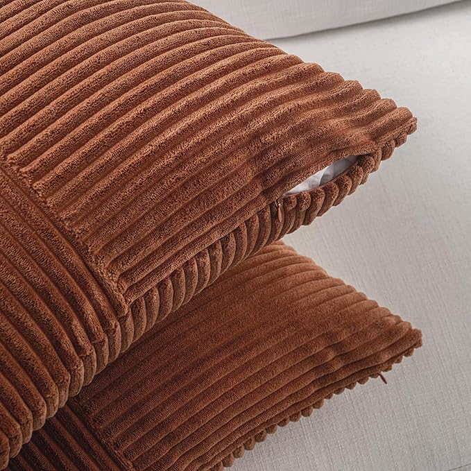 Fancy Homi 2 Packs Rust Decorative Throw Pillow Covers 16x16 Inch for Living Room Couch Bed, Rustic Farmhouse Boho Home Decor, Soft Corss Patchwork Corduroy Square Terracotta Cushion Case 40x40 cm