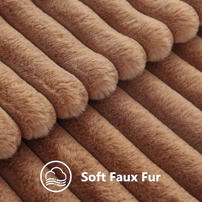 decorUhome Cozy Faux Fur Throw Pillow Covers 16x16 Set of 2 Decorative Soft Plush Striped Modern Farmhouse Boho Couch Pillow Cases with Velvet Back for Sofa Bed Living Room, Brown