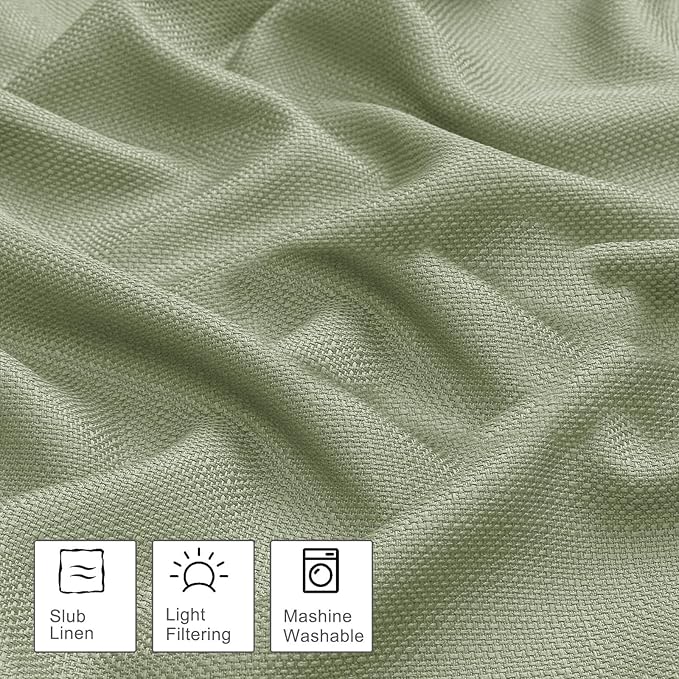 OWENIE Bob 1 PCS Green Valances for Windows, Faux Linen Textured Kitchen Window Curtains Valance for Bedroom Living Room, Modern Soft Airy Solid Rod Pocket Bathroom Cafe Curtain, 60Wx24L Inch